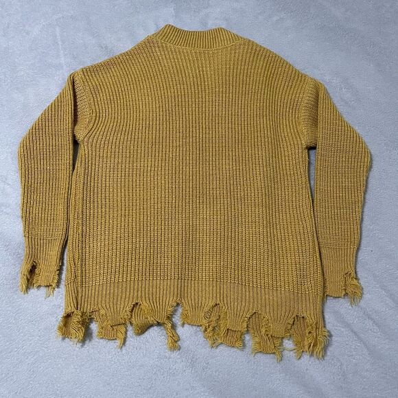 Cardigan Sweater Women Small Mustard Yellow Distressed Wool Bear This Is Not Toy - Picture 6 of 9